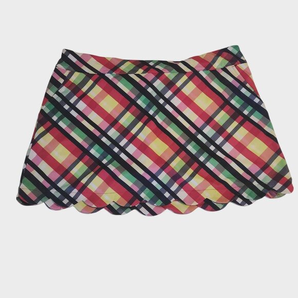Lillie Green Skort Skirt Golf Tennis Colorful Plaid Scalloped Hem Womens XL NEW - Picture 1 of 10